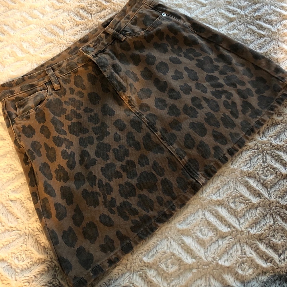 Leopard print jean skirt